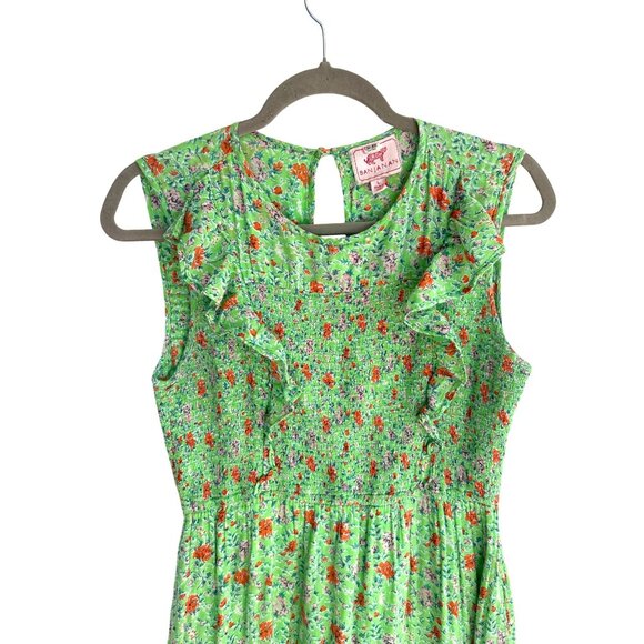 Anthropologie Banjanan Iris Midi Dress Size L Green Floral Sleeveless Ruffles - Picture 3 of 6